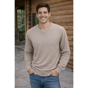 Lands End V-Neck 100% Lambswool Sweater Mens L 42-44 Made In Scotland